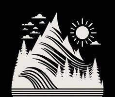 A mountain with trees and sun on it with a dark background. vector