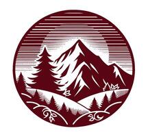 Mountain landscape with trees and mountains in a circular design vector