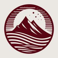 Mountains and waves in a circular design vector