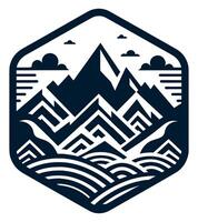 Mountains and sea in hexagon shape vector