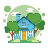 House with trees and bushes on a white background vector