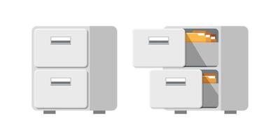 Two filing cabinets with files inside vector