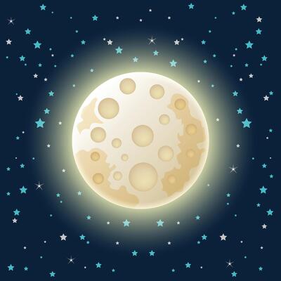 Full moon night icon in flat style. Lunar landscape on isolated background. Astrology sign business concept.