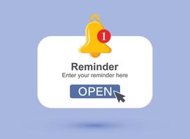 Open button with bell icon on blue background vector
