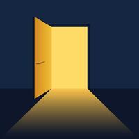 An open door with a light shining through it vector