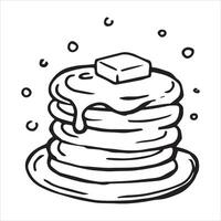 homemade breakfast with pancakes. illustration in doodle style vector