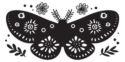 mystical moth in boho style. illustration in doodle style vector