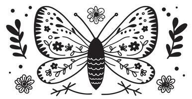 mystical moth in boho style. doodle vector