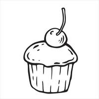 cupcake with cherry. illustration in doodle style vector