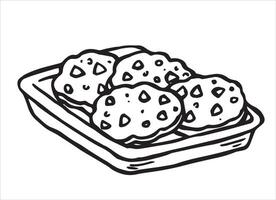 baking tray with homemade cookies. illustration in doodle style vector