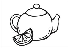 cute teapot with lemon tea. illustration in doodle style. vector