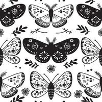 seamless pattern with mystical moth in boho style. doodle illustration. vector