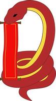 Chinese Zodiac Festive Illustration of Year of the Snake with Blank Red Banner. A coiled red snake with golden details holding a blank red scroll. Ideal for festive celebrating the Year of the Snake vector
