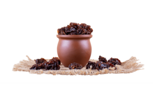 Pot of dry dates khajur on transparent background. Arabian dates for Ramadan png