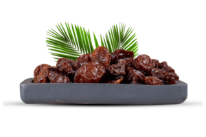 Bowl of dates khajur transparent background for Ramadan. Arabian Dates for ramadan. Dates khajur on a wooden bowl png