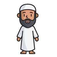 Illustration design of cartoon characters of Muslim men with beards and white robes vector
