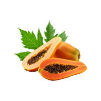 Ripe papaya with slices on transparent background png