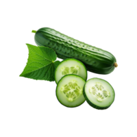 Fresh cucumber with slices and green leaf isolated on transparent background png