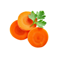 Fresh sliced carrot vegetable with green coriander leaf isolated on transparent background png