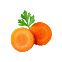 Fresh carrot vegetable slices with coriander leaf isolated on transparent background png