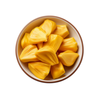 White ceramic bowl of jackfruit slice on transparent background png