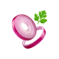 Red Onion sliced with coriander leaf on transparent background png