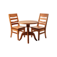 Two wooden chair with table isolated on transparent background png