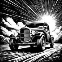 Classic Hot Rod Car with Speed Lines and Dynamic Background vector