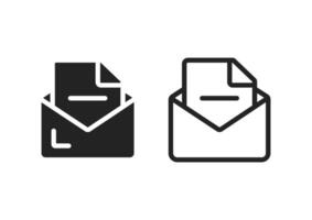 open envelope icon set. solid and outline styles, isolated on white background vector