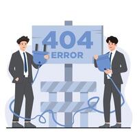 404 error concept. illustration in flat style. Businessman and businessman with broken electrical plug. vector