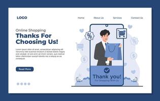 Landing page design template Online shopping appreciation concept with a thank you message Coffee Break. Flat style illustration. vector