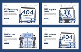 Landing page template error 404 warning screen with a failed request and a missing website page notification vector
