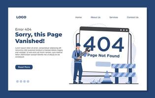 Landing page template page not found illustration representing a broken link, lost connection, or inaccessible webpage vector