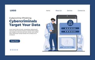 Cybercrime phishing Web page design template of software development and testing. Modern flat style illustration. vector