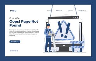Landing page template website error page with 404 message indicating a missing or unavailable webpage vector