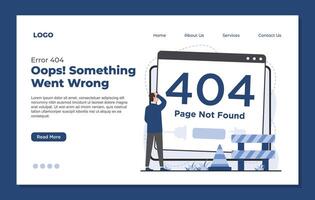 Landing page template error 404 page not found concept with a missing webpage message and a broken link notification vector