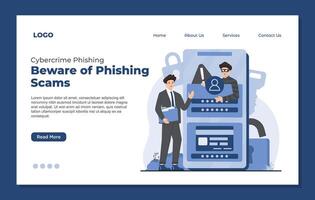 Cybercrime phishing Cyber security technology landing page template. illustration in flat style vector