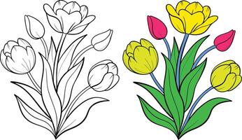 Floral line art and colorful silhouettes minimalist design. Continuous one line drawing with abstract pastel shape. vector