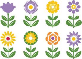 Flower set colorful icon illustration. Early spring forest and garden flowers vector