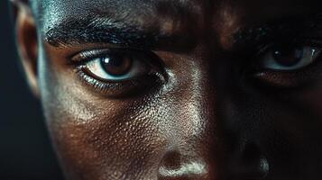 Close-Up Portrait of Intense Brown Eyes with Defined Facial Features and Emotion, Perfect for Evoking Depth and Connection in Visual Content photo