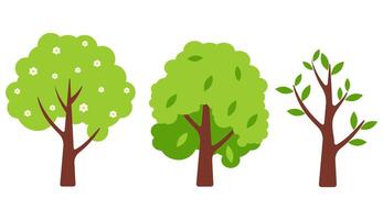 Set of spring trees on isolated background. vector