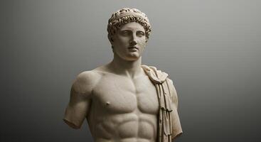 Greek mythology Hermes statue in marble, showcasing intricate craftsmanship of classical sculptures from ancient Greece, placed against a simple background photo
