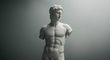 Hermes, the Greek god of trade and travelers, sculpted in marble, representing ancient mythology and classical Greek art, displayed on a neutral background photo