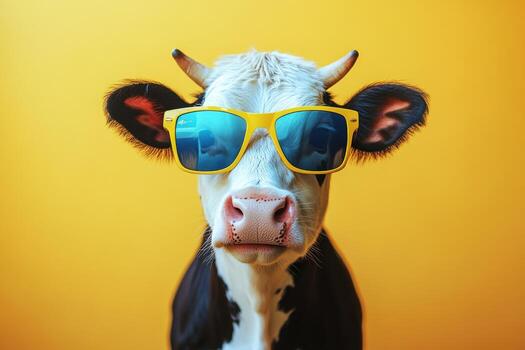 Humorous Cow in Sunglasses Ready for Summer Fun in a Bright Setting photo