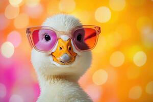 Funny Goose Wearing Sunglasses in a Studio Setting Perfect for Humorous Content photo