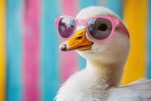 A Fun and Quirky Goose Wearing Stylish Sunglasses Perfect for Lively and Humorous Content photo