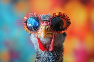 Funny Turkey Wearing Sunglasses Perfect for Holiday Greeting Cards and Social Media Posts photo