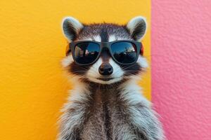 Funny Raccoon Wearing Sunglasses in a Bright Setting Perfect for Marketing and Social Media photo