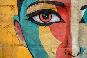 Vibrant Urban Graffiti Art Showcasing Colorful Expression on Wall for Creative and Artistic Projects photo