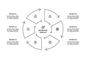 Doodle template infographic elements with 6 options. vector